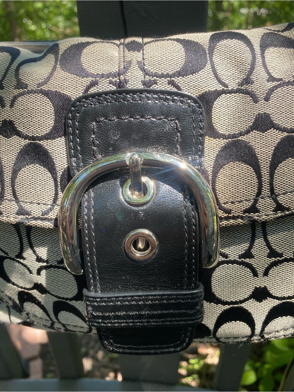 Coach Black and Gray Signature Canvas Soho Shoulder Bag with Buckle - Picture 7 of 10